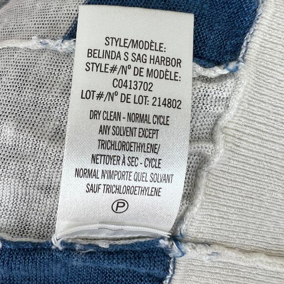 THEORY Blue White Stripe Linen Blend Long Sleeve Round Neck Pullover Sweater S - Picture 9 of 9